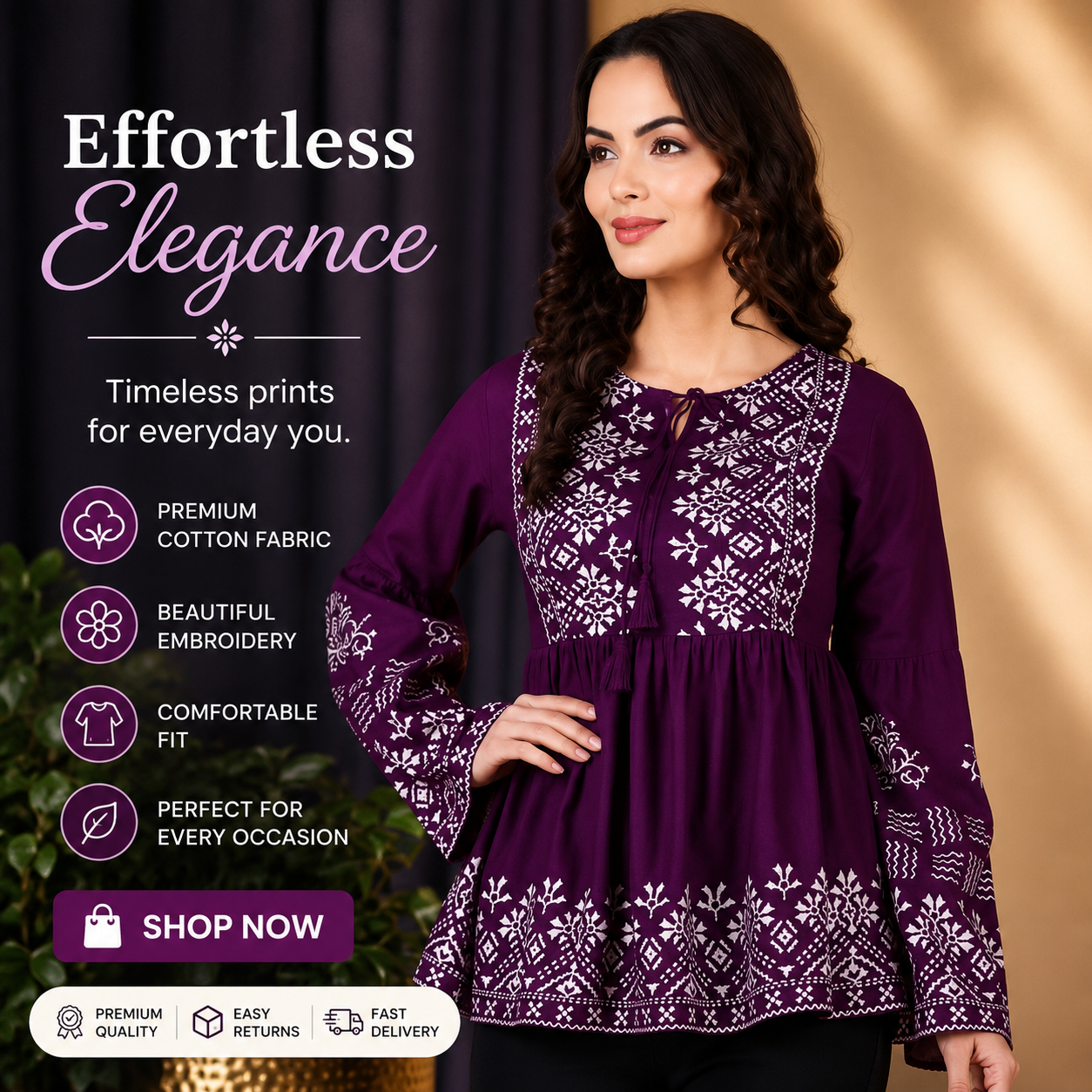 Wine Rayon Embroidered Kurti for Women – Elegant Ethnic Wear