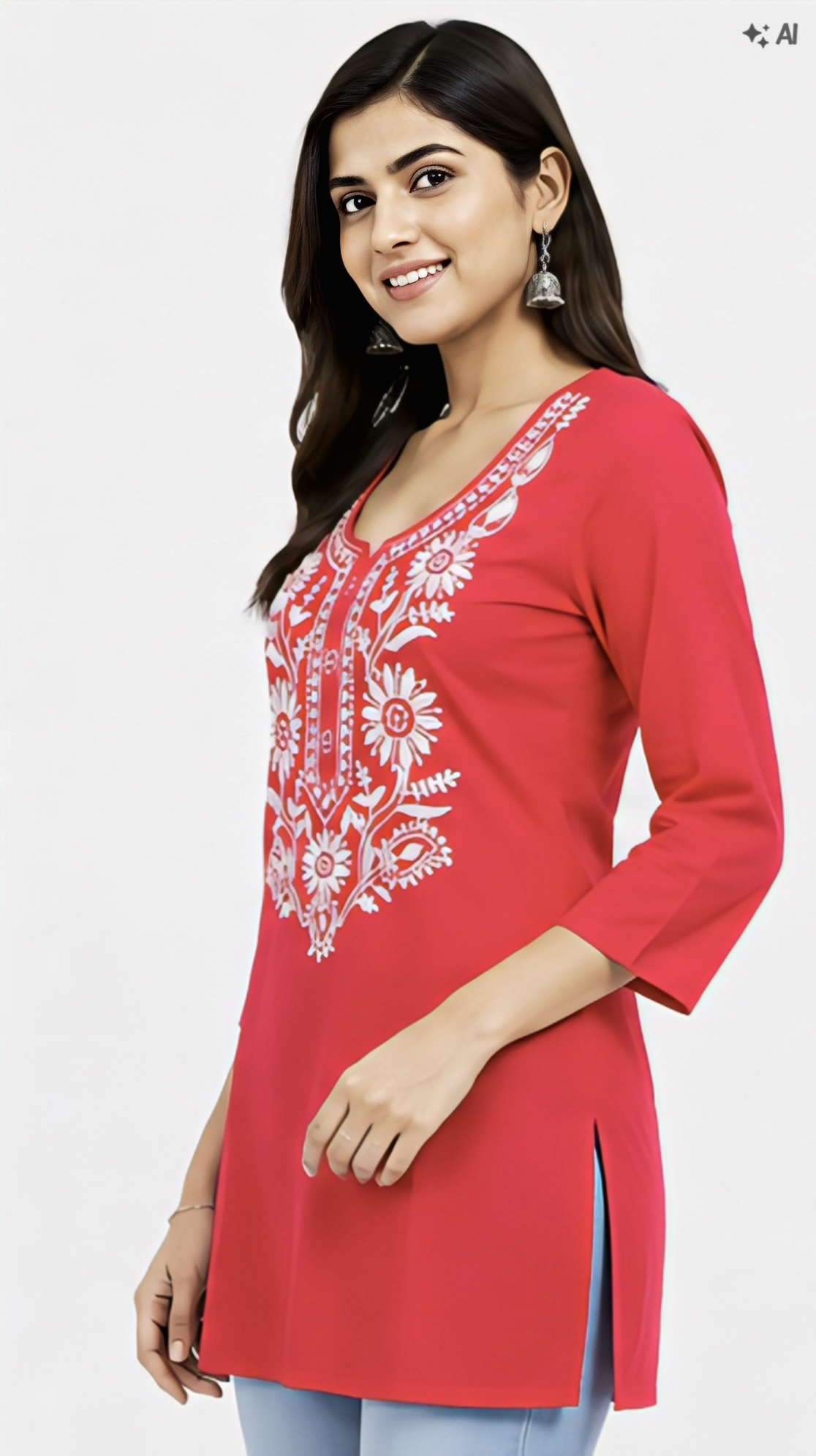 Women’s Red Embroidered Straight Kurti with Floral Ethnic DesignWomen’s Red Embroidered Straight Kurti with Floral Ethnic Design