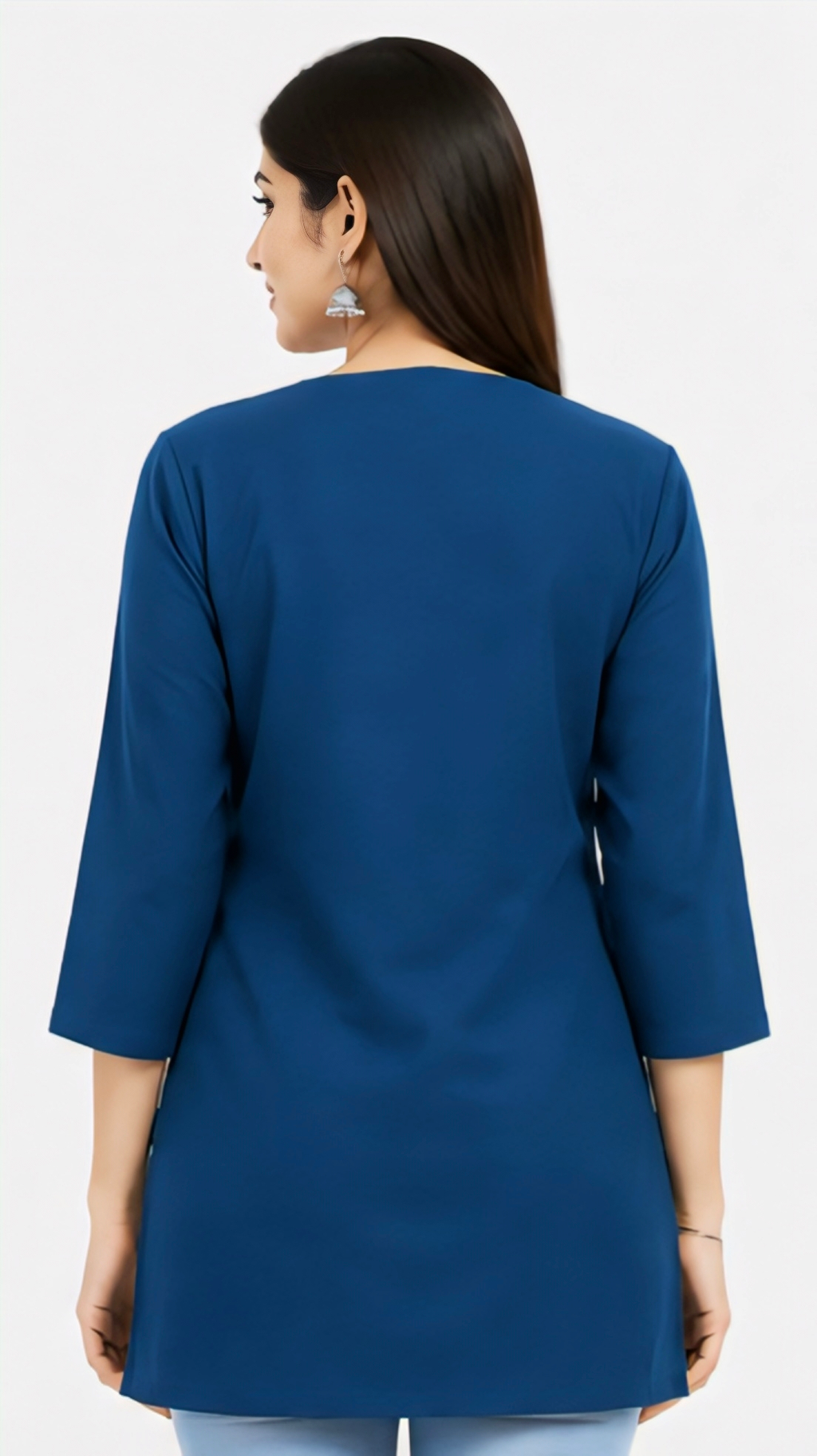 Women's Blue Cotton Embroidered Short Kurti | Free Size Casual Daily Wear Tunic Top