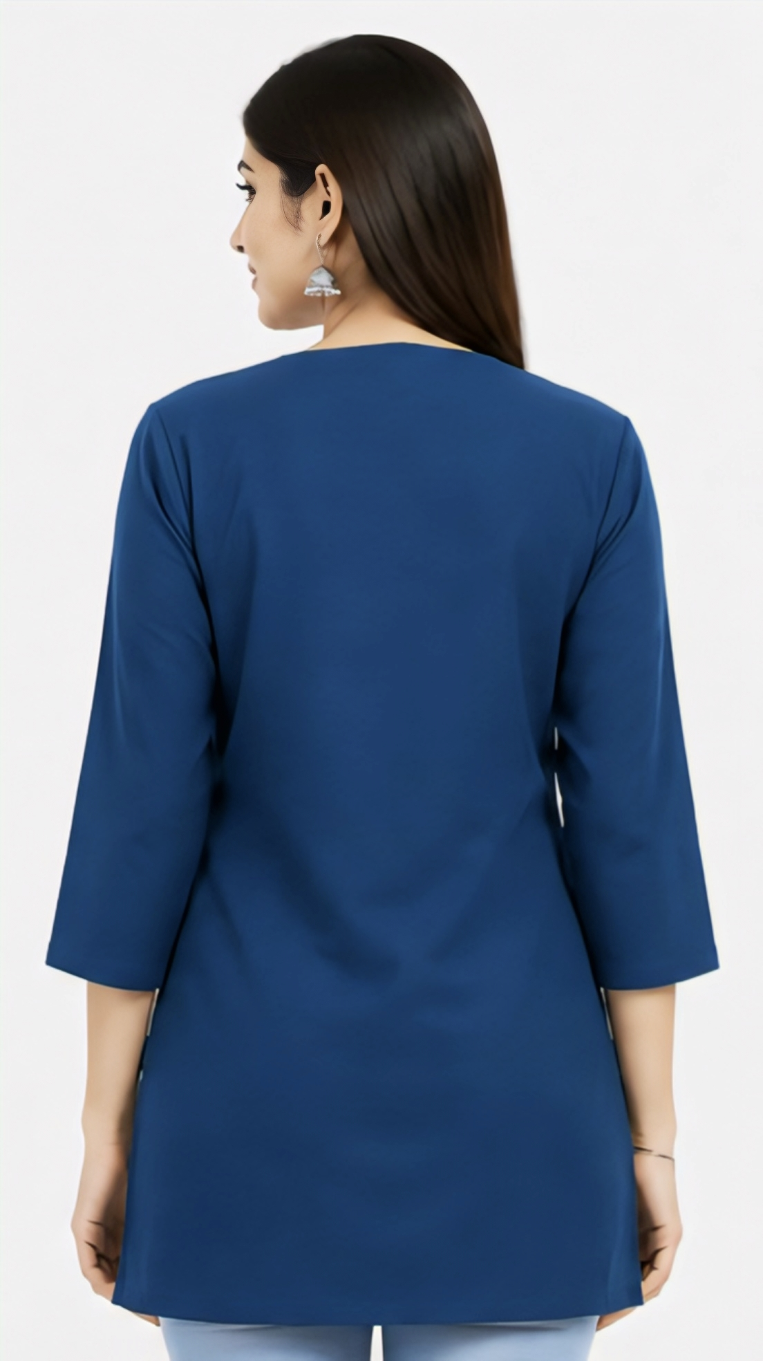 Women's Blue Cotton Embroidered Short Kurti | Free Size Casual Daily Wear Tunic Top