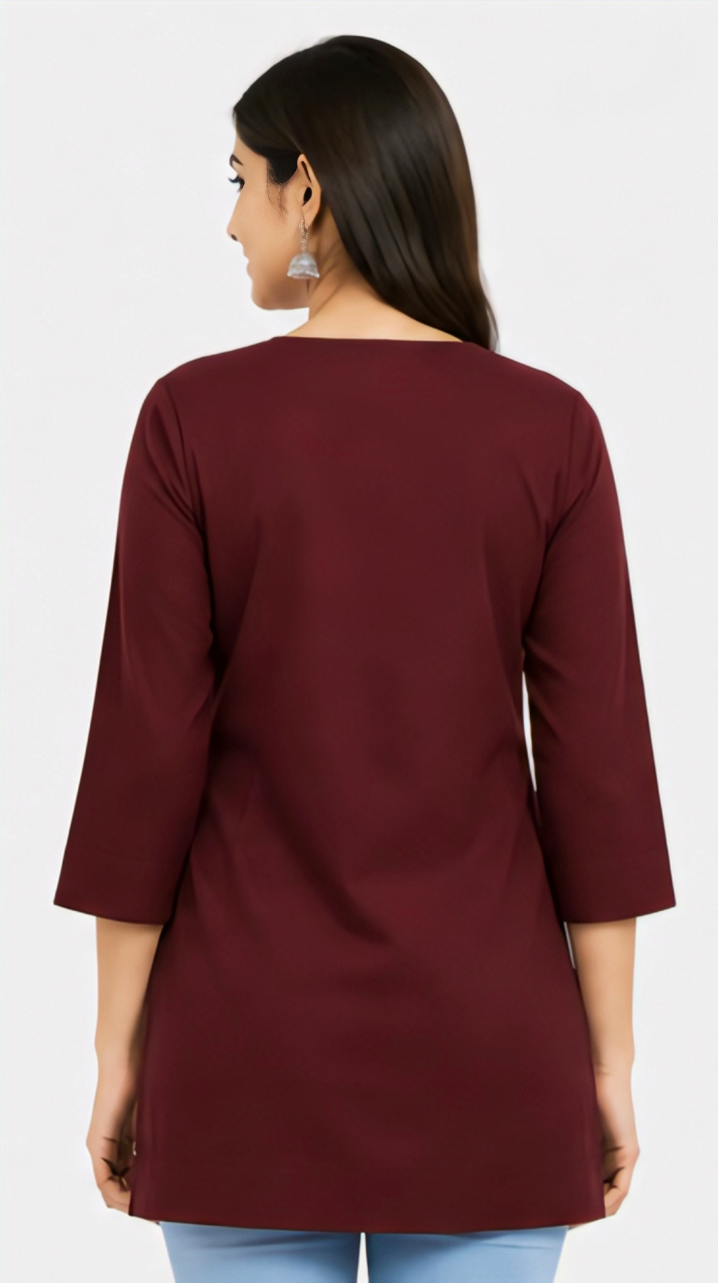 Women's Maroon Cotton Embroidered Short Kurti | Free Size Casual Daily Wear Tunic Top