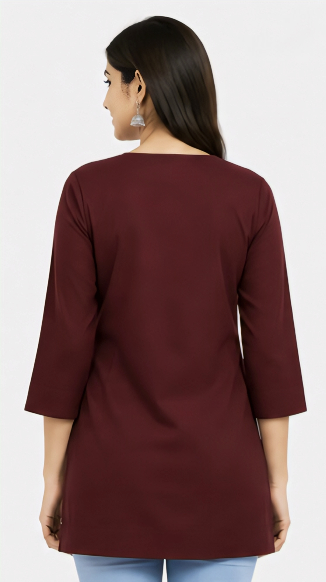 Women's Maroon Cotton Embroidered Short Kurti | Free Size Casual Daily Wear Tunic Top