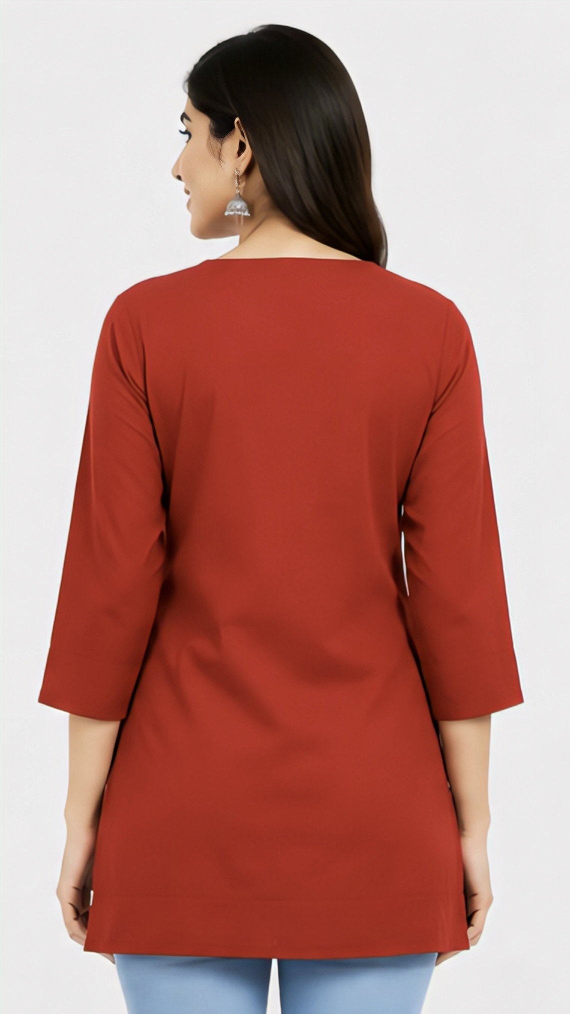Women's Red Floral Embroidered Kurti | Stylish 3/4 Sleeve Ethnic Tunic