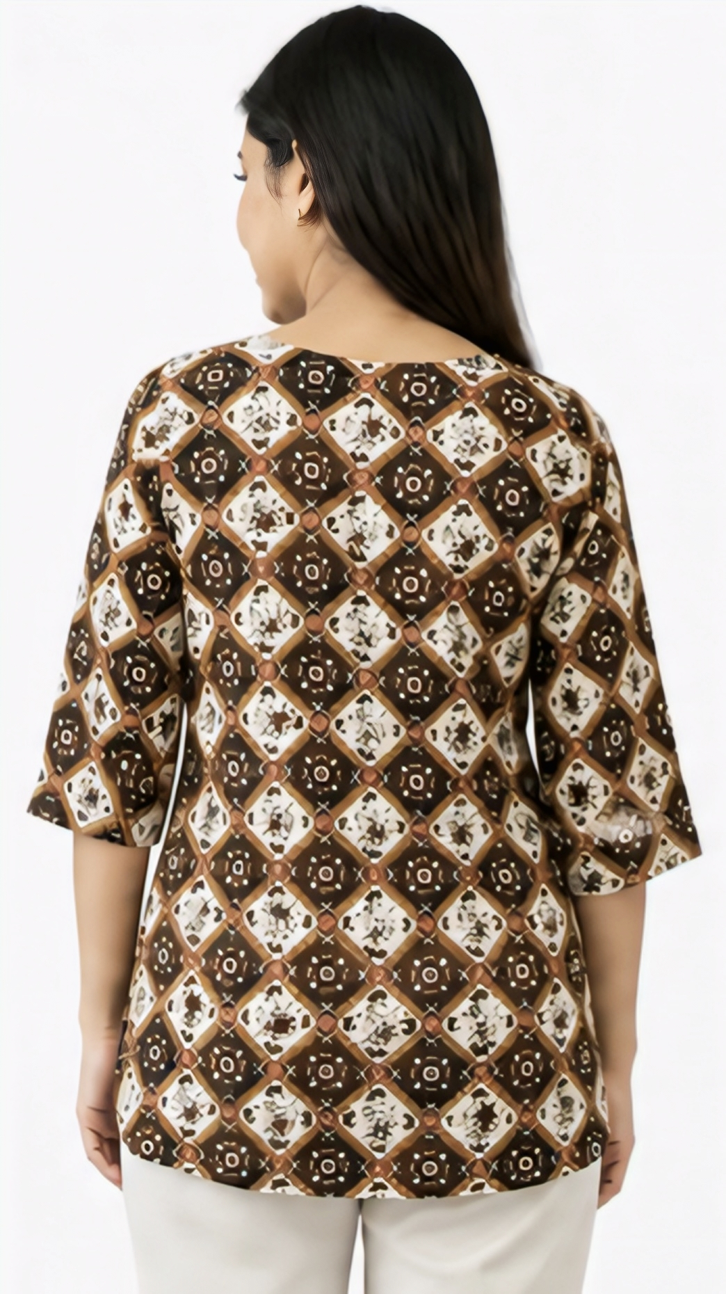 Women's Brown Geometric Printed Cotton Short Kurti
