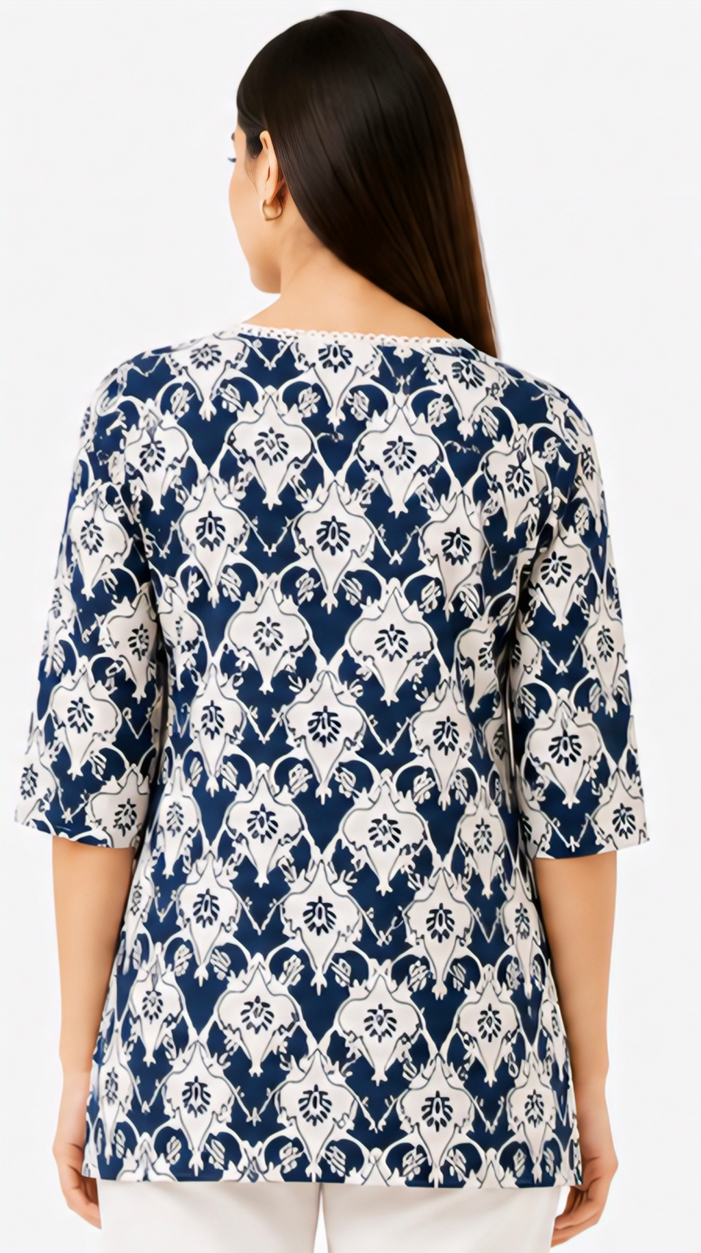 Women's Navy Blue Floral Printed Cotton Short Kurti | Free Size Casual Daily Wear Tunic Top