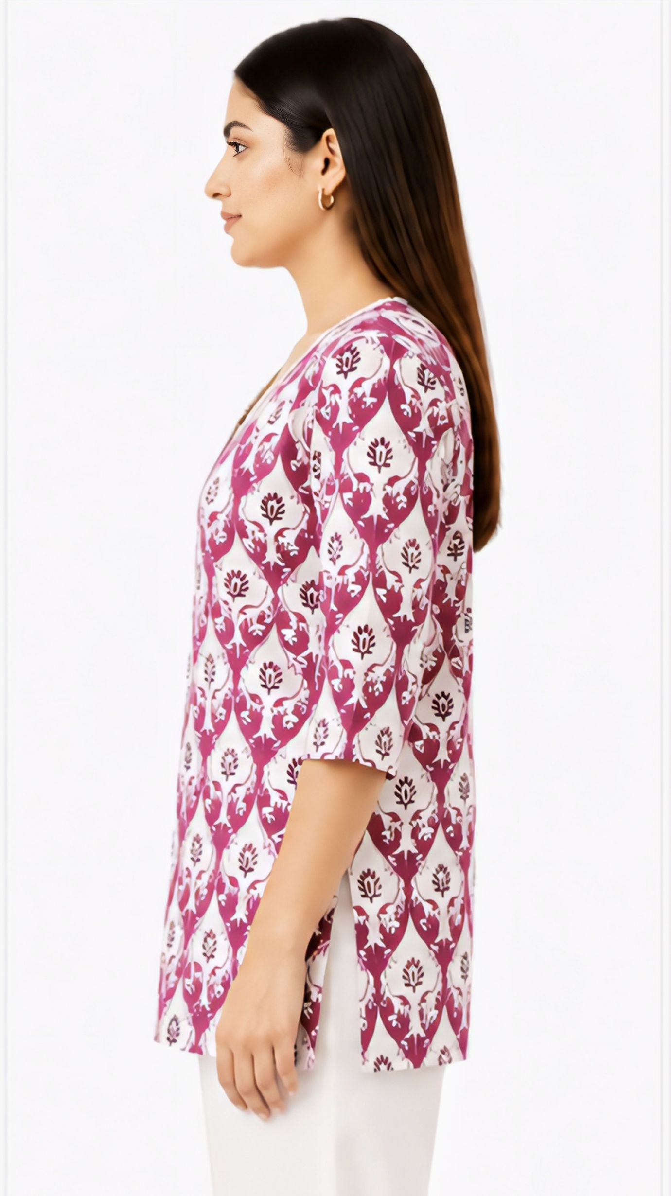 Women's Pink Floral Printed Cotton Short Kurti | Free Size Casual Daily Wear Tunic Top