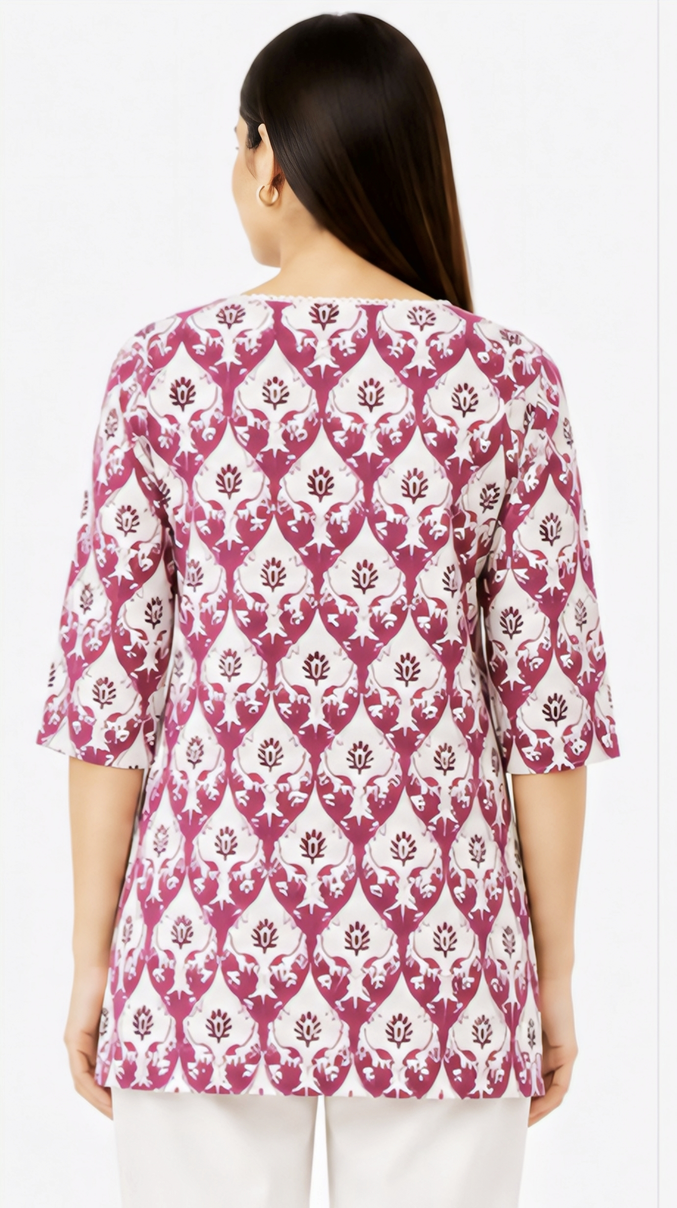 Women's Pink Floral Printed Cotton Short Kurti | Free Size Casual Daily Wear Tunic Top
