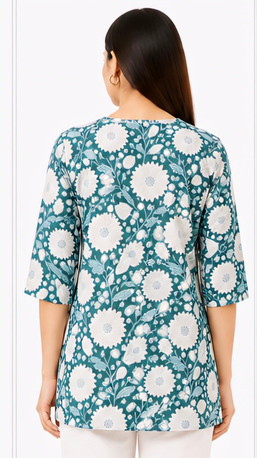 Women's Teal Blue Floral Printed Cotton Short Kurti | Free Size Casual Daily Wear Tunic Top