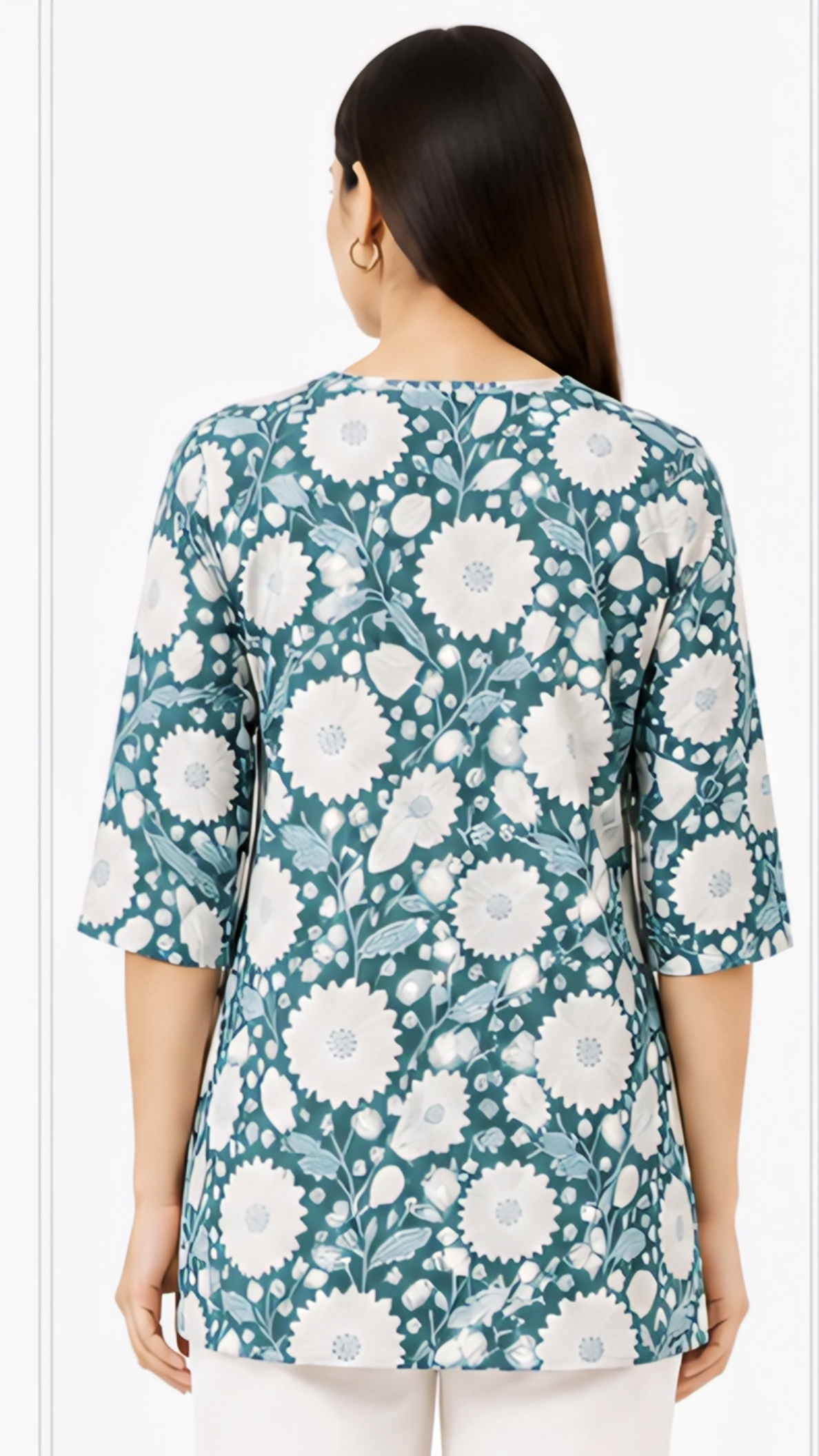 Women's Teal Blue Floral Printed Cotton Short Kurti | Free Size Casual Daily Wear Tunic Top