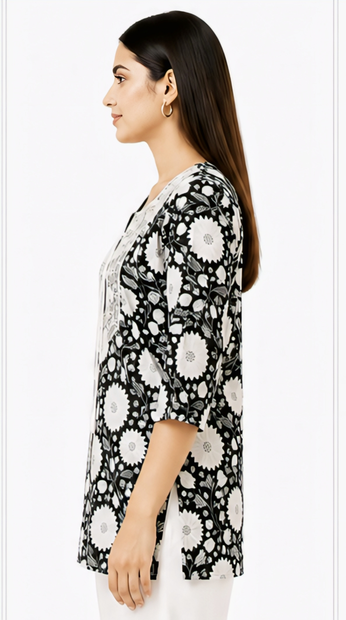 Women's Black Floral Printed Cotton Short Kurti | Free Size Embroidered Casual Daily Wear Tunic Top