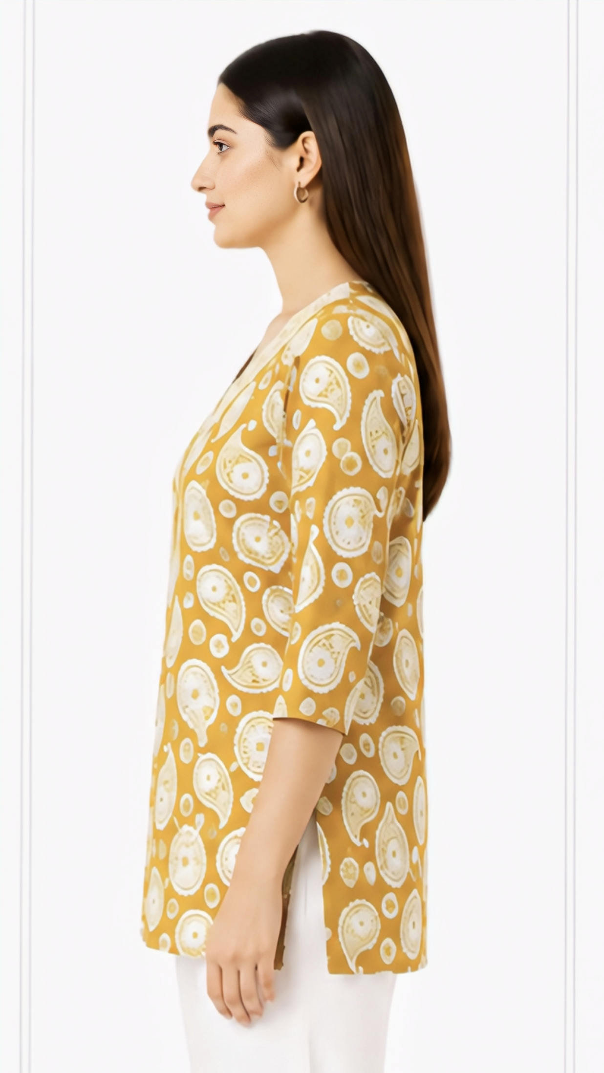 Women's Mustard Yellow Paisley Printed Cotton Short Kurti | Free Size Casual Daily Wear Tunic Top