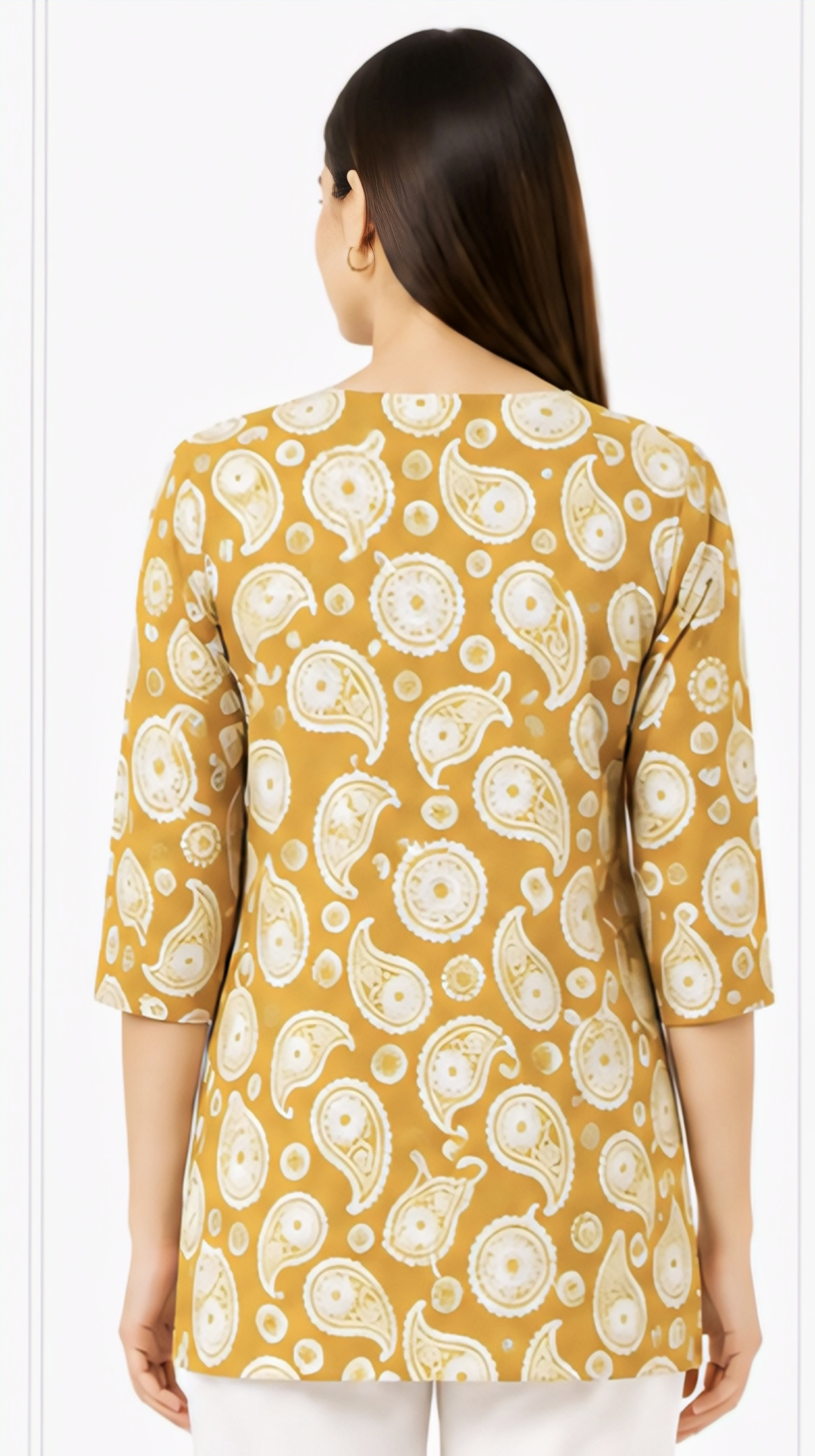 Women's Mustard Yellow Paisley Printed Cotton Short Kurti | Free Size Casual Daily Wear Tunic Top