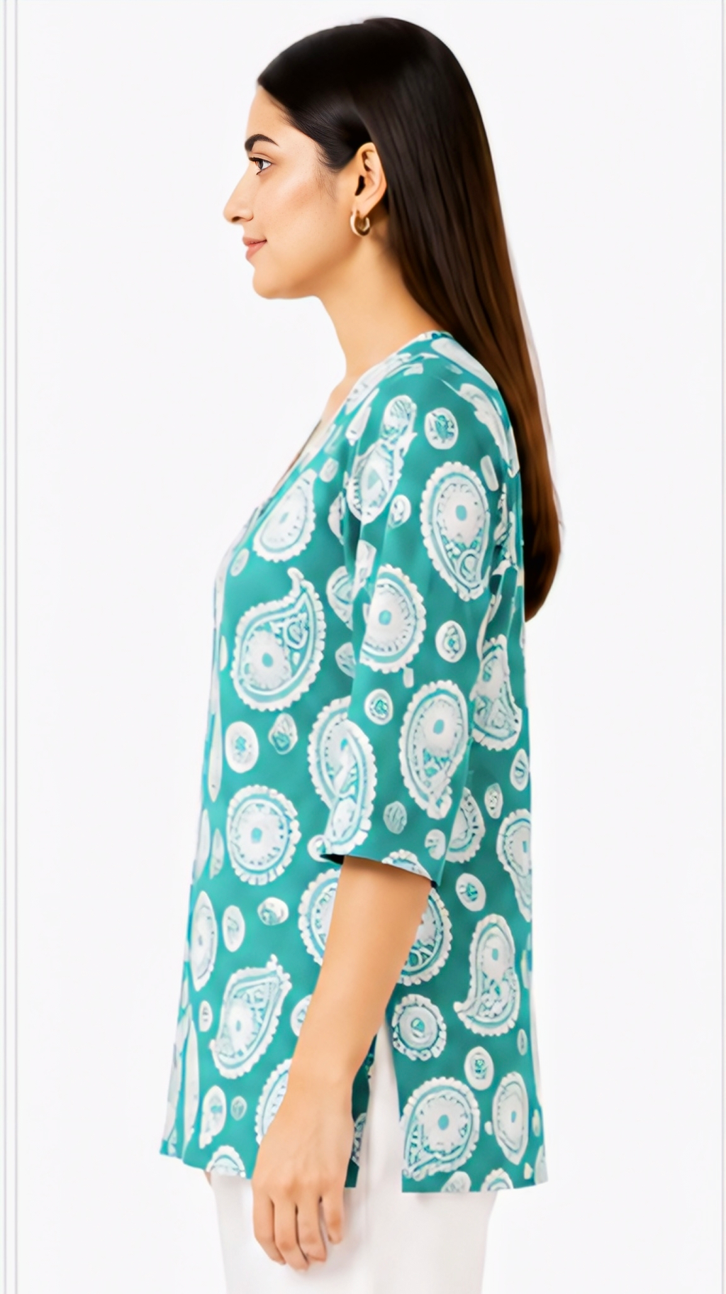 Women's Sea Green Paisley Printed Cotton Short Kurti | Free Size Casual Daily Wear Tunic Top