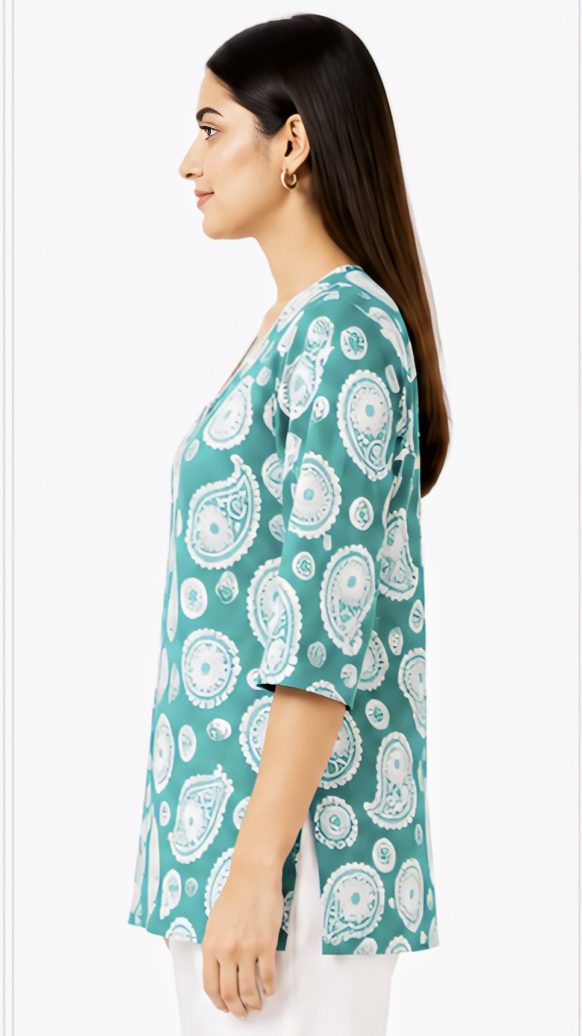 Women's Sea Green Paisley Printed Cotton Short Kurti | Free Size Casual Daily Wear Tunic Top