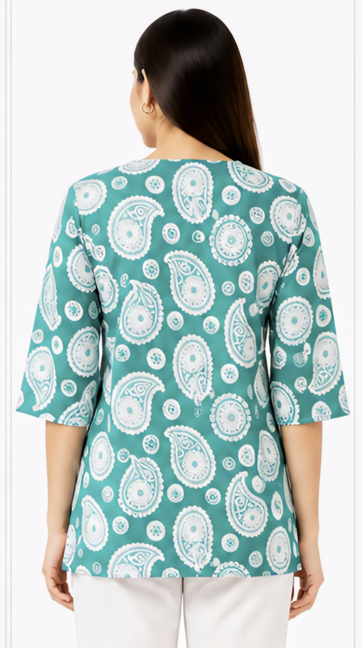 Women's Sea Green Paisley Printed Cotton Short Kurti | Free Size Casual Daily Wear Tunic Top