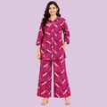Women’s Magenta Printed Co-Ord Set – Stylish Shirt & Wide-Leg Pants