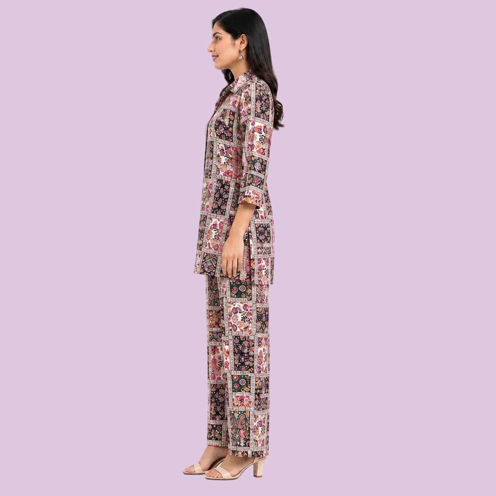 Women’s Multicolor Printed Kurta Pant Set – Stylish Co-Ord Set