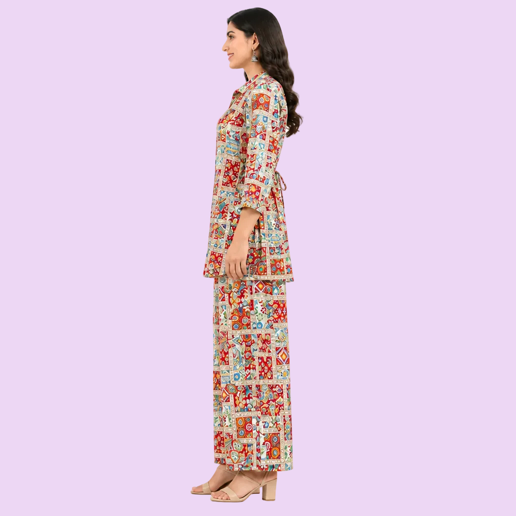 Women’s Multicolor Printed Kurta Pant Set – Cotton Co-Ord Set