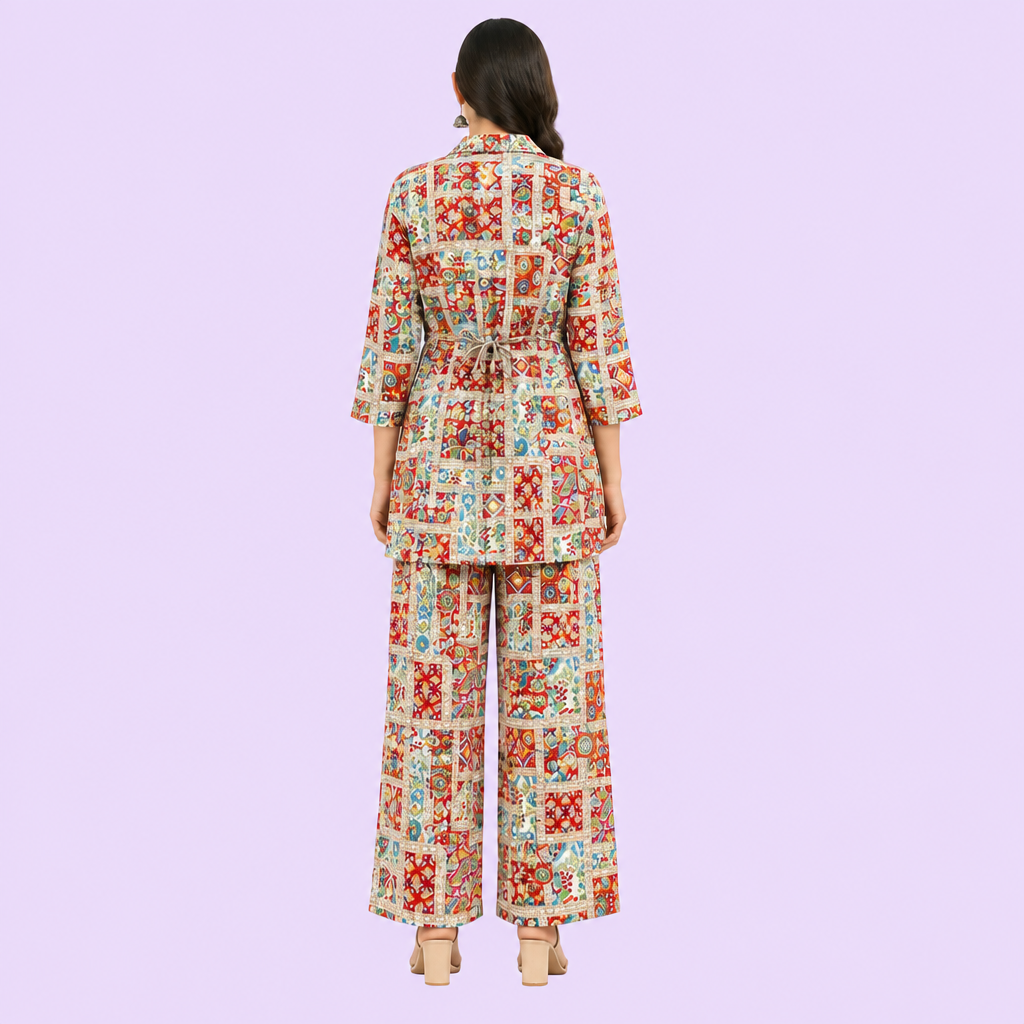Women’s Multicolor Printed Kurta Pant Set – Cotton Co-Ord Set