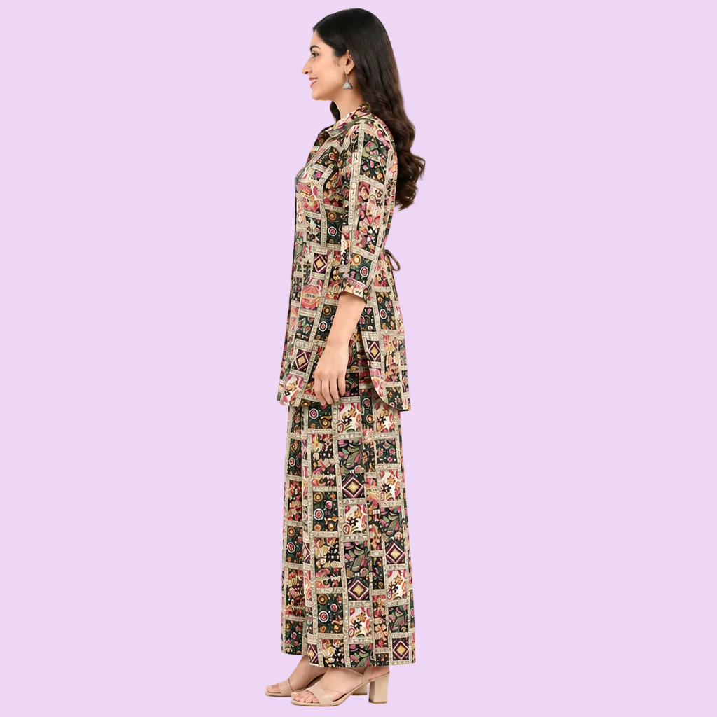 Women’s Multicolor Printed Kurta Pant Set – Cotton Co-Ord Set