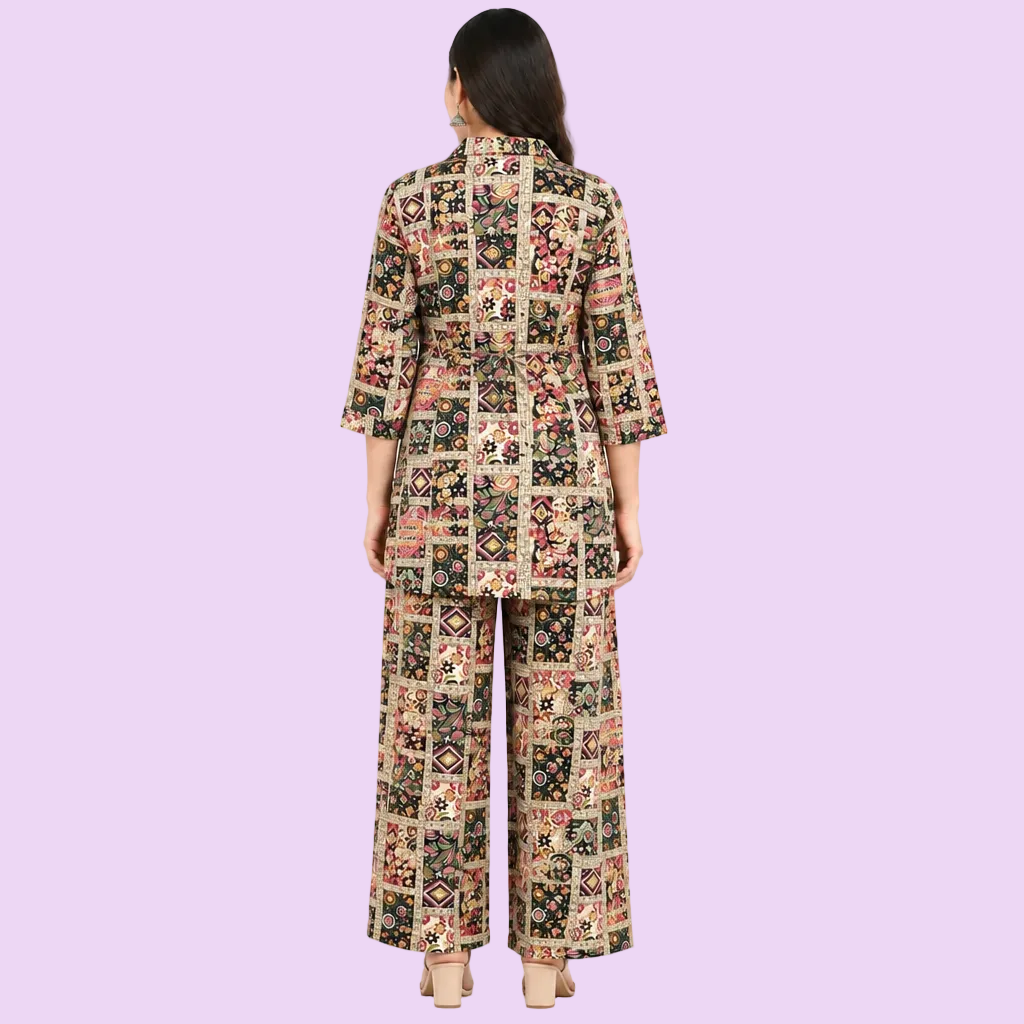 Women’s Multicolor Printed Kurta Pant Set – Cotton Co-Ord Set