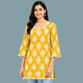 Women’s Mustard Yellow Printed Kurti with Floral Pattern