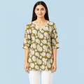 Women's Olive Green Paisley Printed Tunic Top