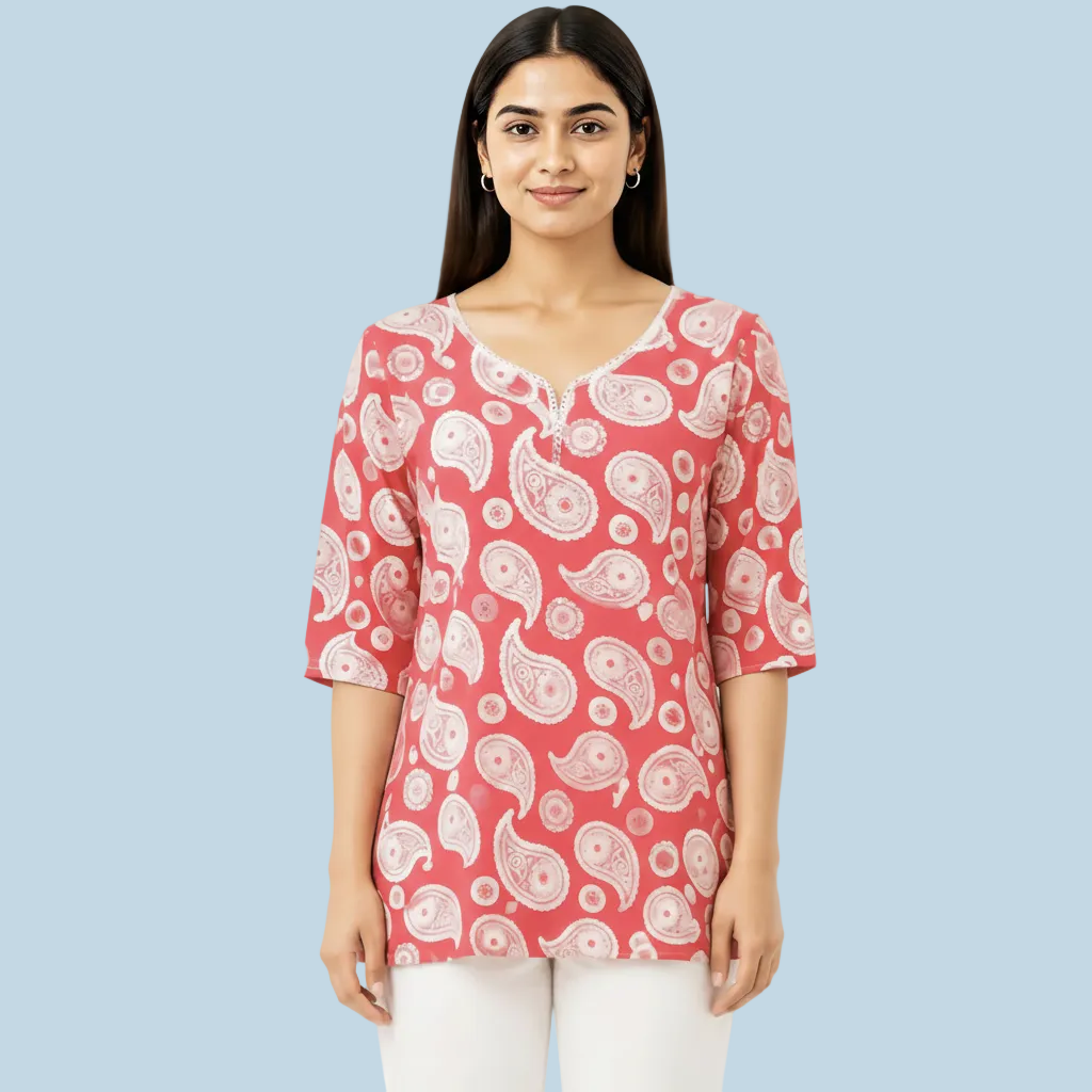 Women’s Pink Paisley Printed Tunic Top – Elegant Everyday Style