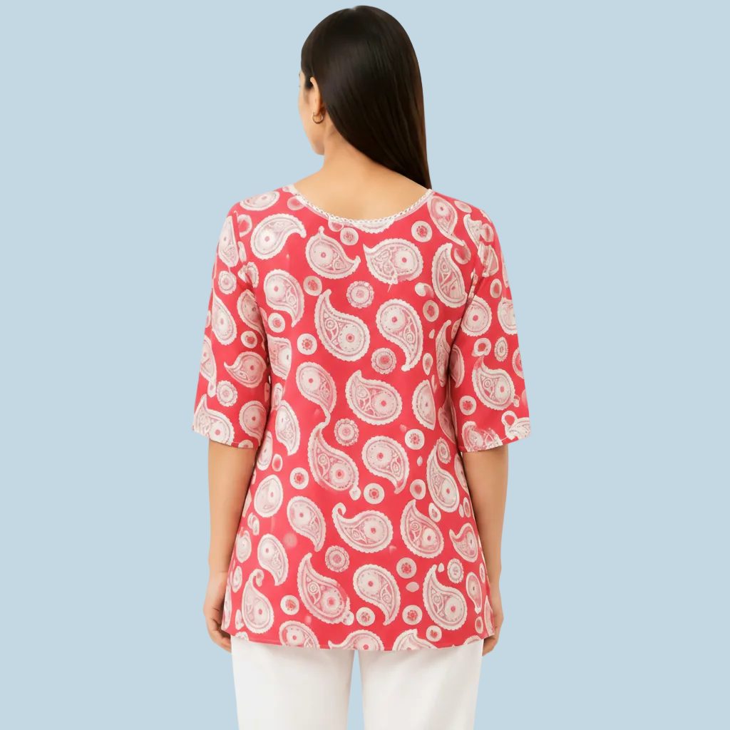 Women’s Pink Paisley Printed Tunic Top – Elegant Everyday Style