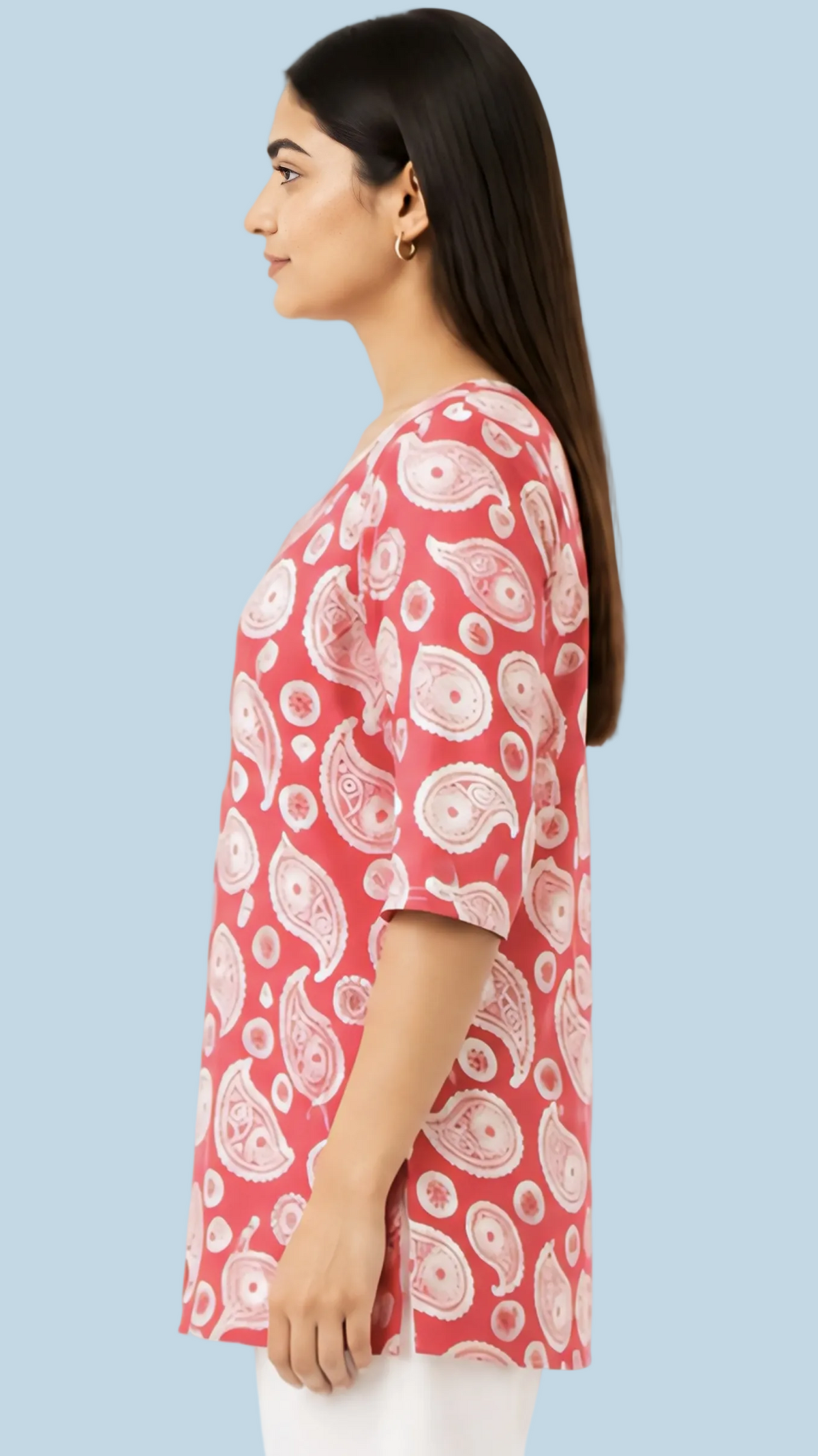Women’s Pink Paisley Printed Tunic Top – Elegant Everyday Style