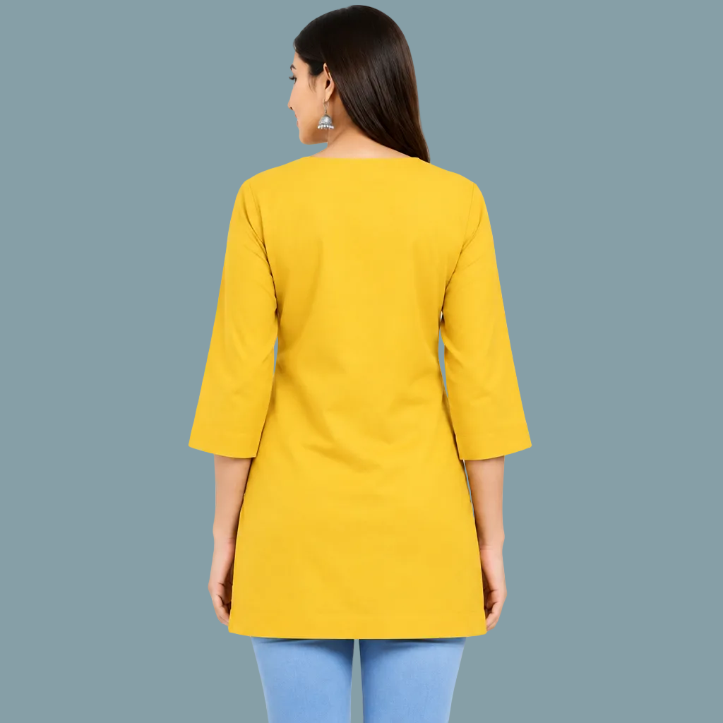 Women’s Yellow Floral Printed Cotton Kurti – Stylish Everyday Ethnic Wear