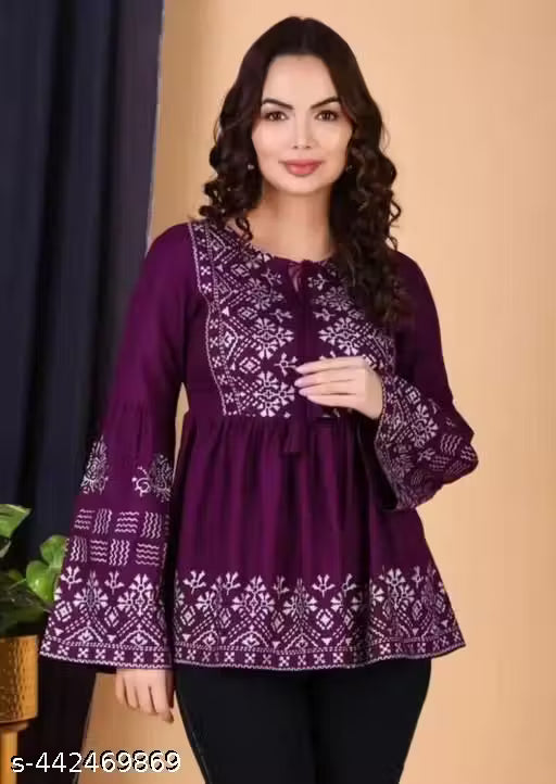 Wine Rayon Embroidered Kurti for Women – Elegant Ethnic Wear