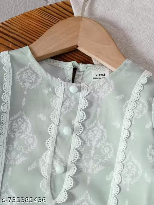 Baby Girls Mint Green Floral Outfit Set – 2 Pcs |
