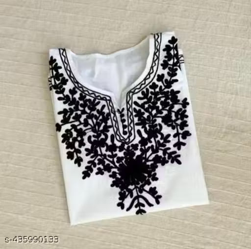 Women's White Rayon Chikankari Embroidered Top | Elegant Black Embroidery 3/4 Sleeve Casual, Office & Party Wear