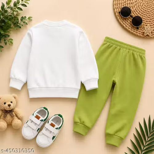 Boys & Girls Cotton Hosiery Dinosaur Printed Co-Ord Set | Full Sleeve Sweatshirt & Jogger Pants