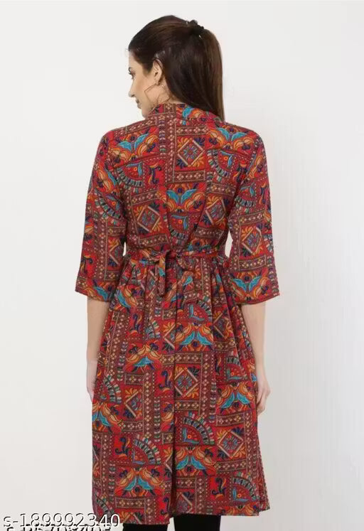 Women's Printed Crepe Kurti Dress | Stylish 3/4 Sleeve Casual Frock for Girls & Women
