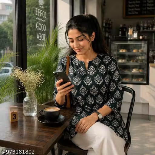 Women's Teal Green Printed Rayon Tunic Top | Elegant Keyhole Neck 3/4 Sleeve Casual & Office Wear