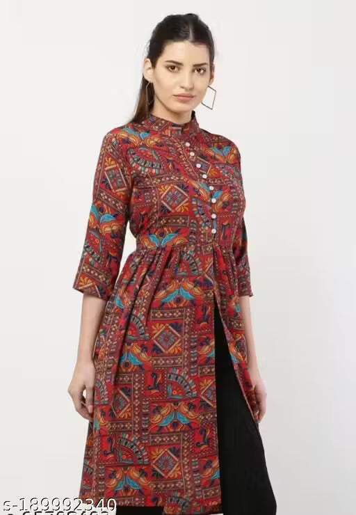 Women's Printed Crepe Kurti Dress | Stylish 3/4 Sleeve Casual Frock for Girls & Women