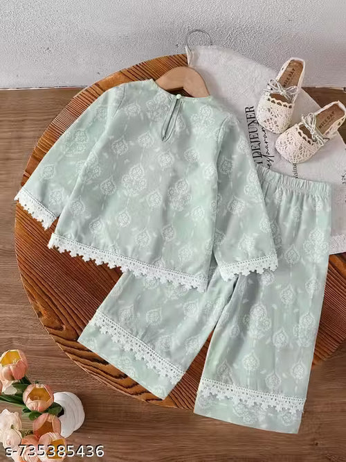 Baby Girls Mint Green Floral Outfit Set – 2 Pcs |