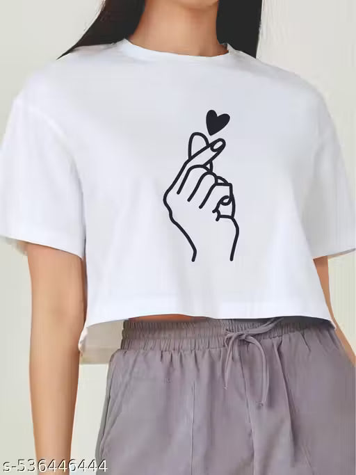 Women's Graphic Printed Crop T-Shirt Combo Pack of 4 | Cotton Blend Casual Short Sleeve Crop Tops