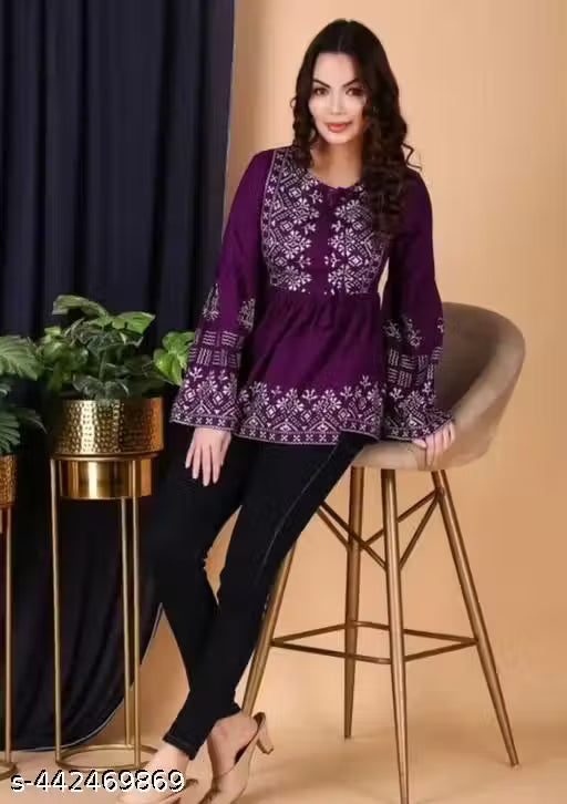Wine Rayon Embroidered Kurti for Women – Elegant Ethnic Wear