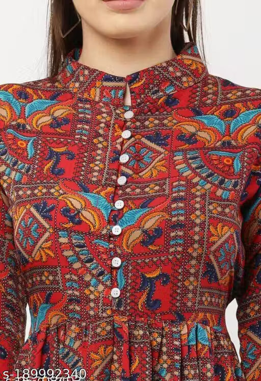 Women's Printed Crepe Kurti Dress | Stylish 3/4 Sleeve Casual Frock for Girls & Women