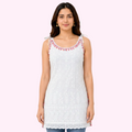 Women’s White Embroidered Sleeveless Tunic Top | Floral Thread Work & Lace Detail