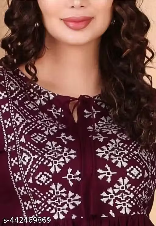 Wine Rayon Embroidered Kurti for Women – Elegant Ethnic Wear